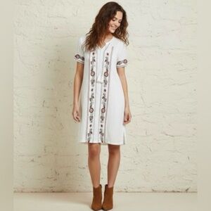 Orange Creek Women's DRESS Linen Blend Floral Embroidered Tunic SMALL Ivory